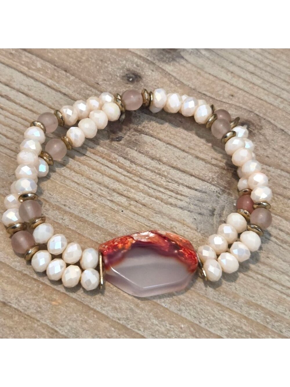 Red Painted Quartz Stone Beaded Stretch Bracelet